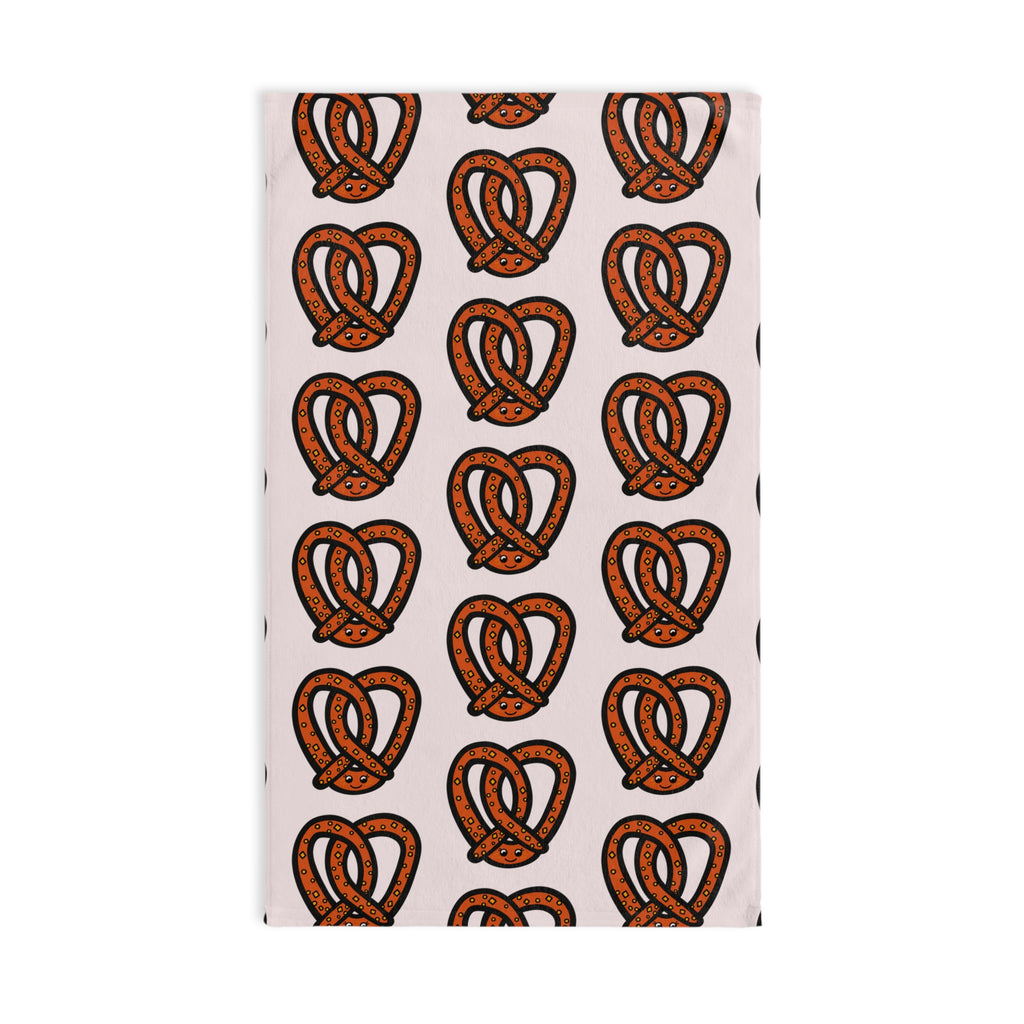 Hand-Drawn Salted Pretzel Pattern Hand Towel | Bakery Snack Kitchen Decor