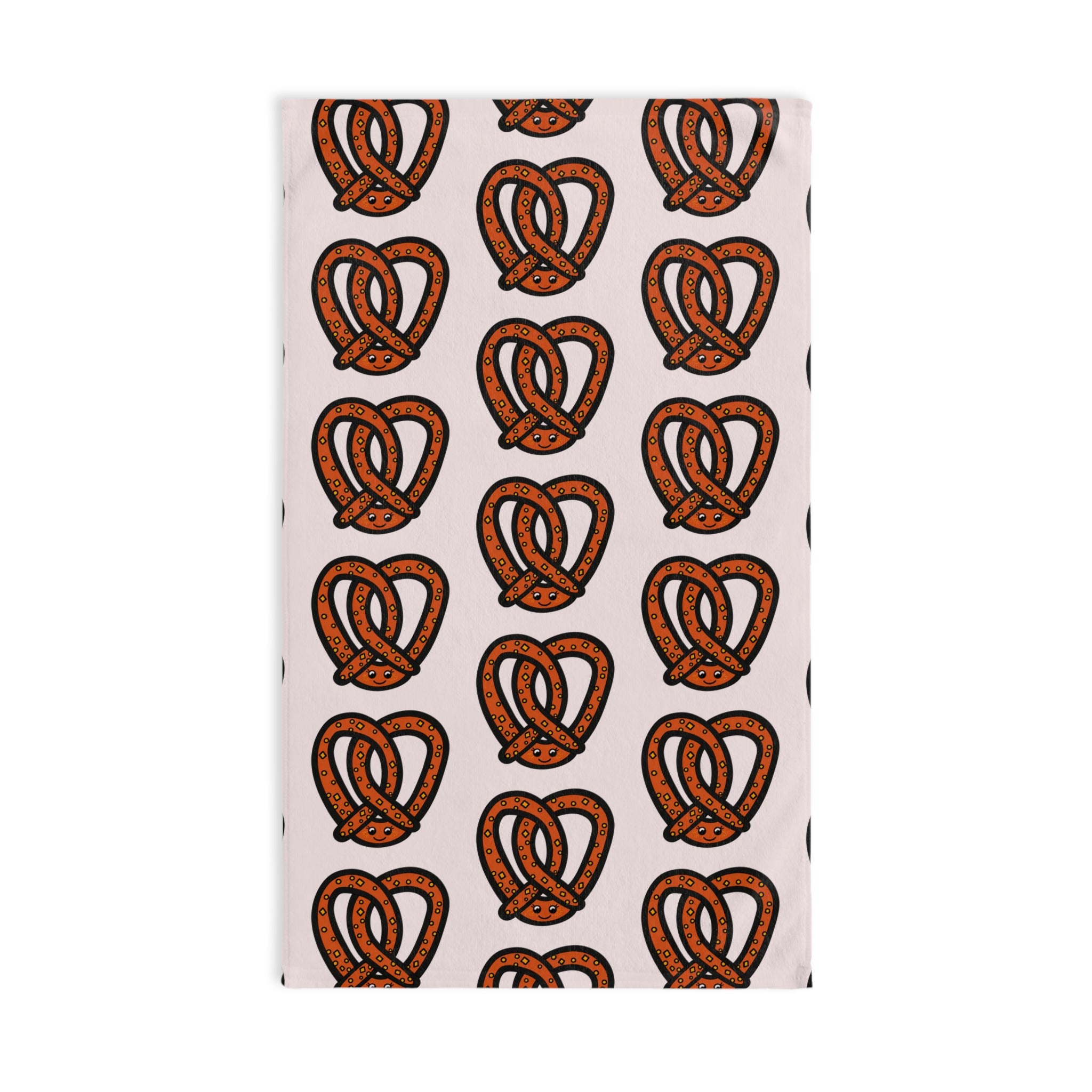 Hand-Drawn Salted Pretzel Pattern Hand Towel | Bakery Snack Kitchen Decor