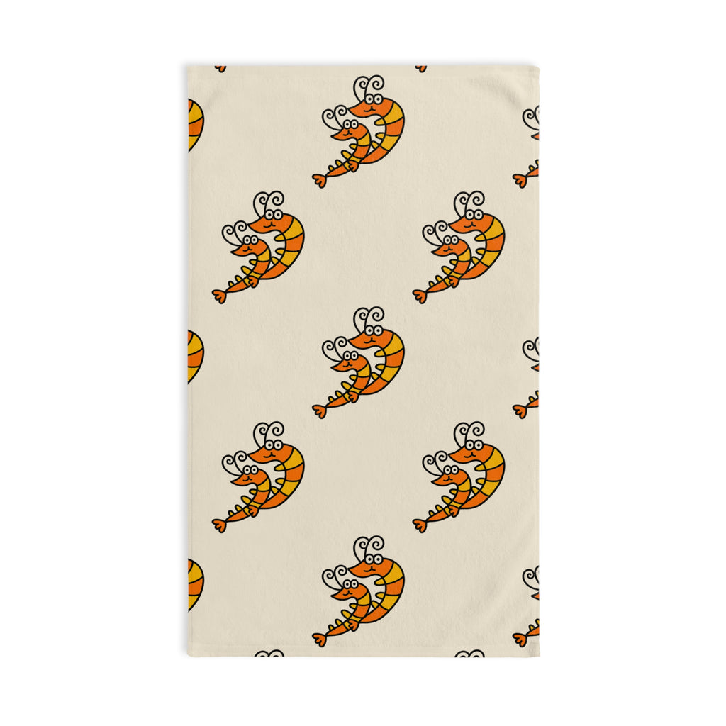 Hand-drawn Orange Shrimp Hand Towel | Nautical Kitchen Towel