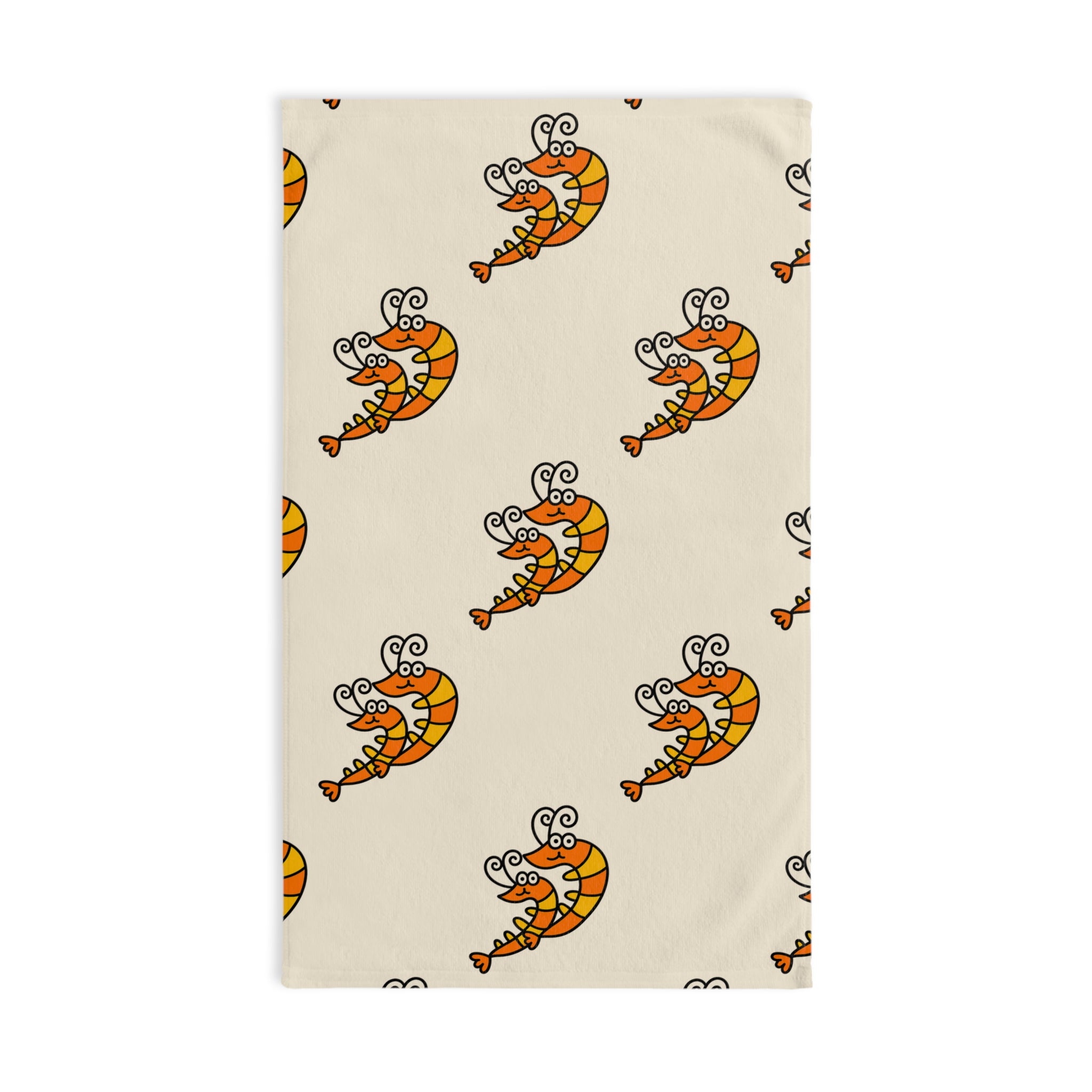 Hand-drawn Orange Shrimp Hand Towel | Nautical Kitchen Towel
