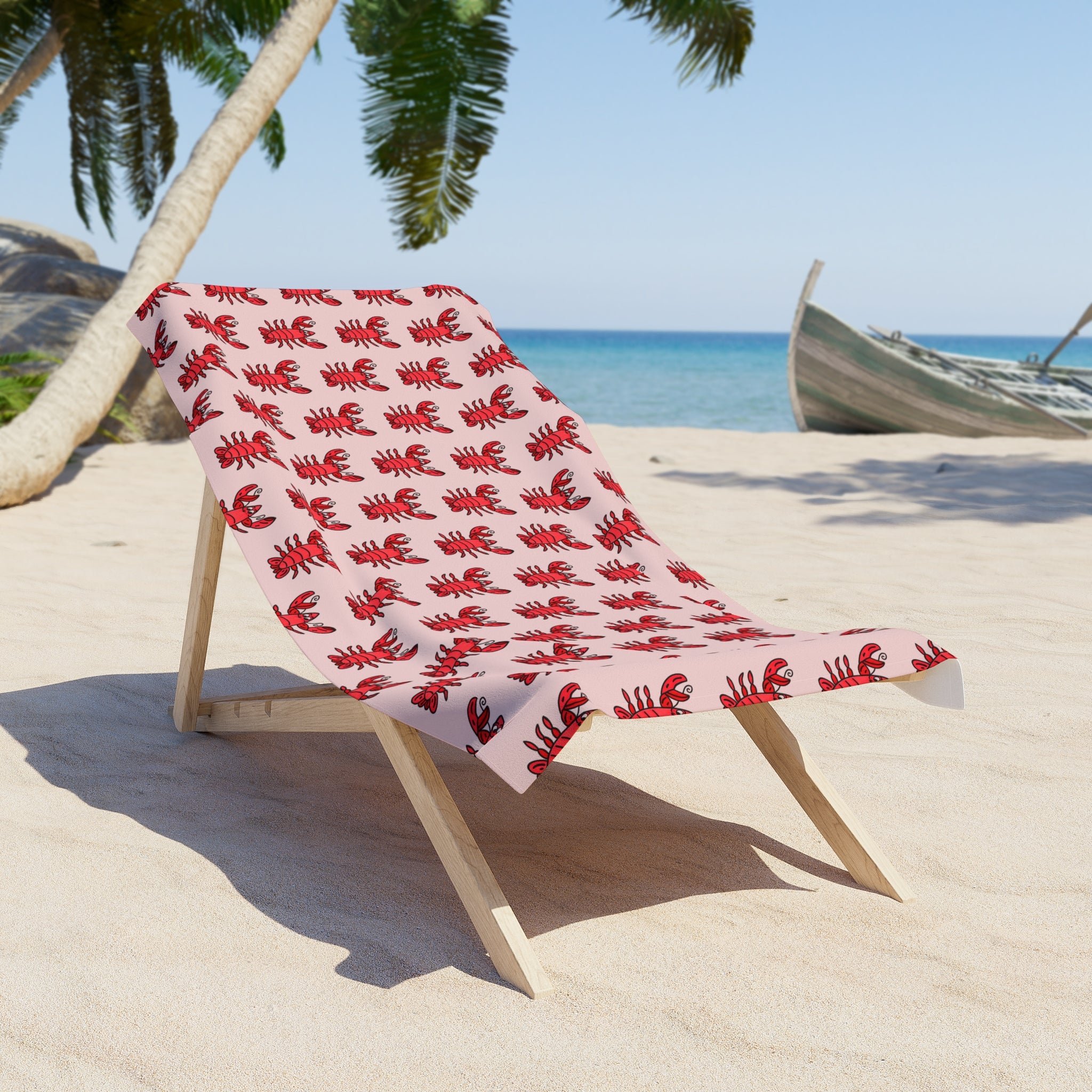 Hand-Drawn Red Lobster Pattern Beach Towel | Nautical Coastal Lobster Print