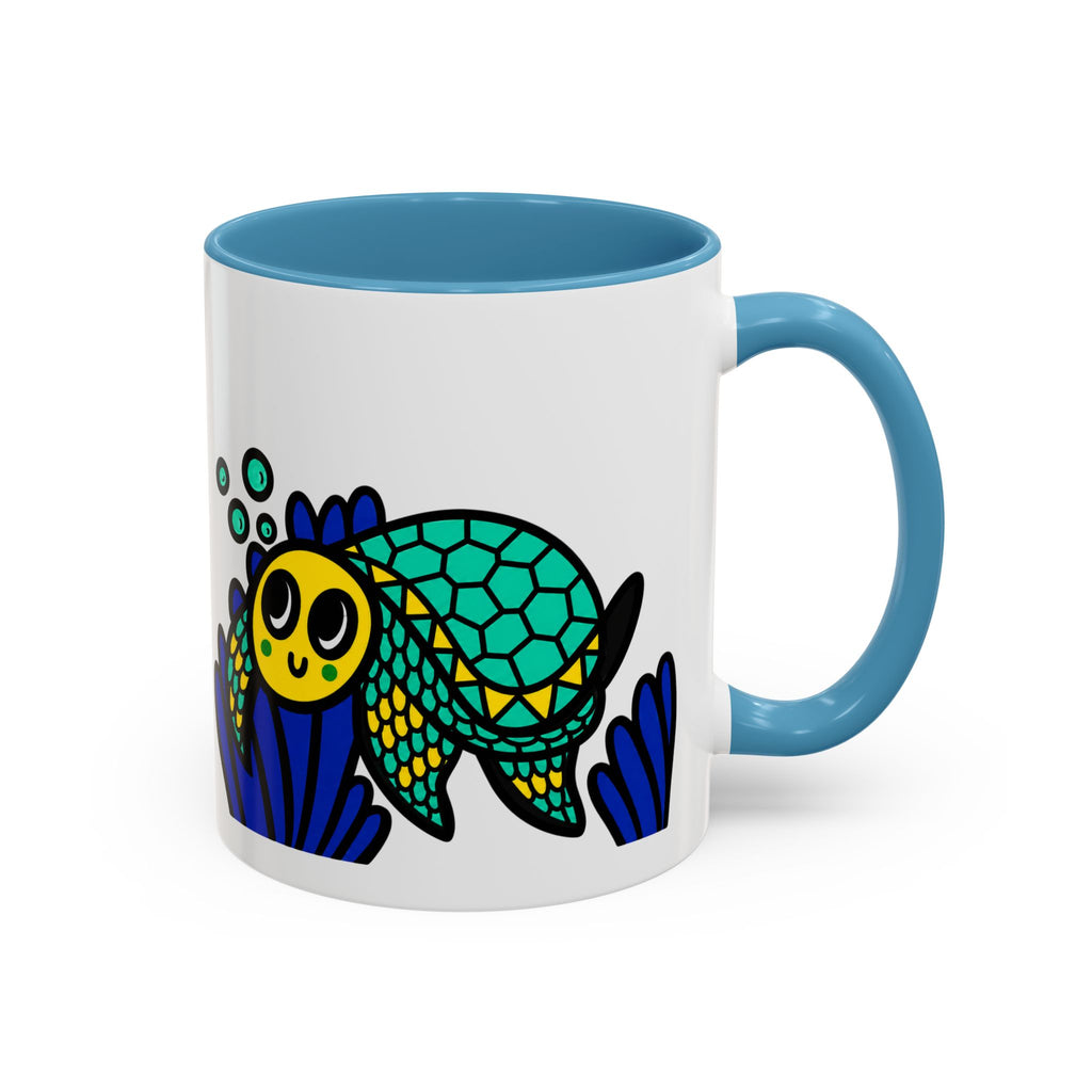 Hand-Drawn Undersea Turtle Coral Accent Mug | 11oz or 15oz