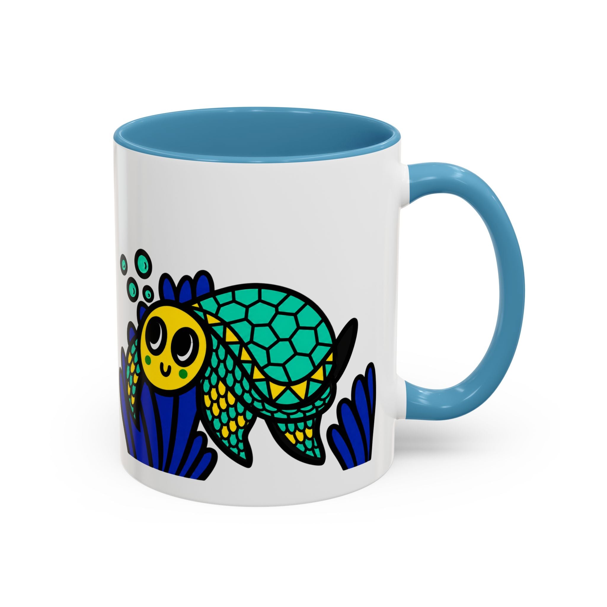 Hand-Drawn Undersea Turtle Coral Accent Mug | 11oz or 15oz