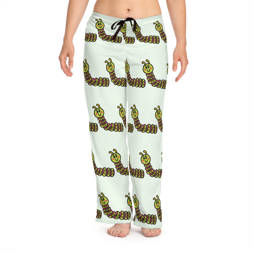 Hand-Drawn Cute Cartoon Caterpillar Pajama Pants | All-Over Print