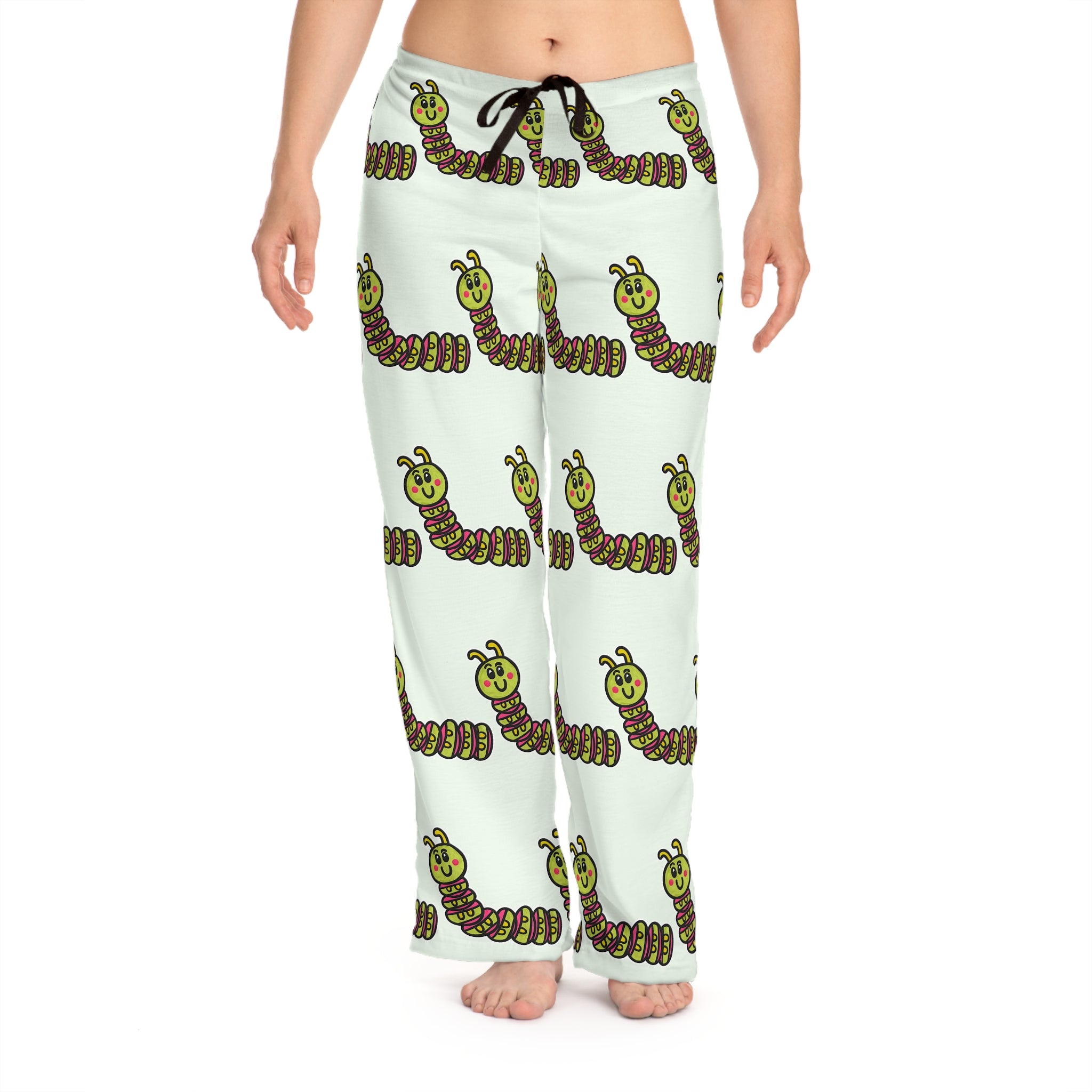 Hand-Drawn Cute Cartoon Caterpillar Pajama Pants | All-Over Print