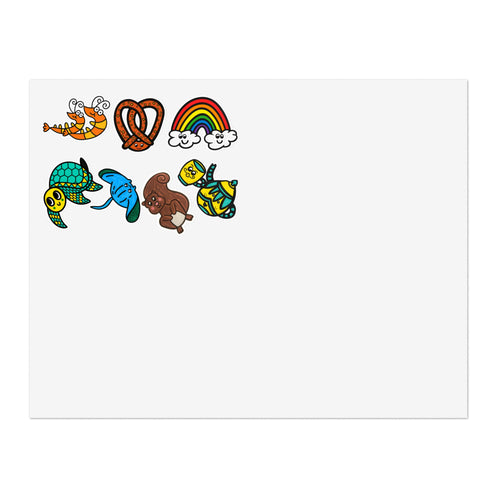 Cute Animal Rainbow Pretzel Sticker Sheet | Turtle, Shrimp, Stingray, Squirrel, and Teapot Set Stickers