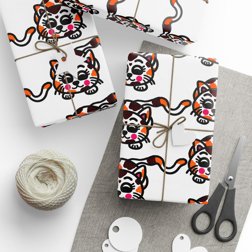 Hand-Drawn Calico Cat Pattern Wrapping Paper | Cute Animal Gift Wrap