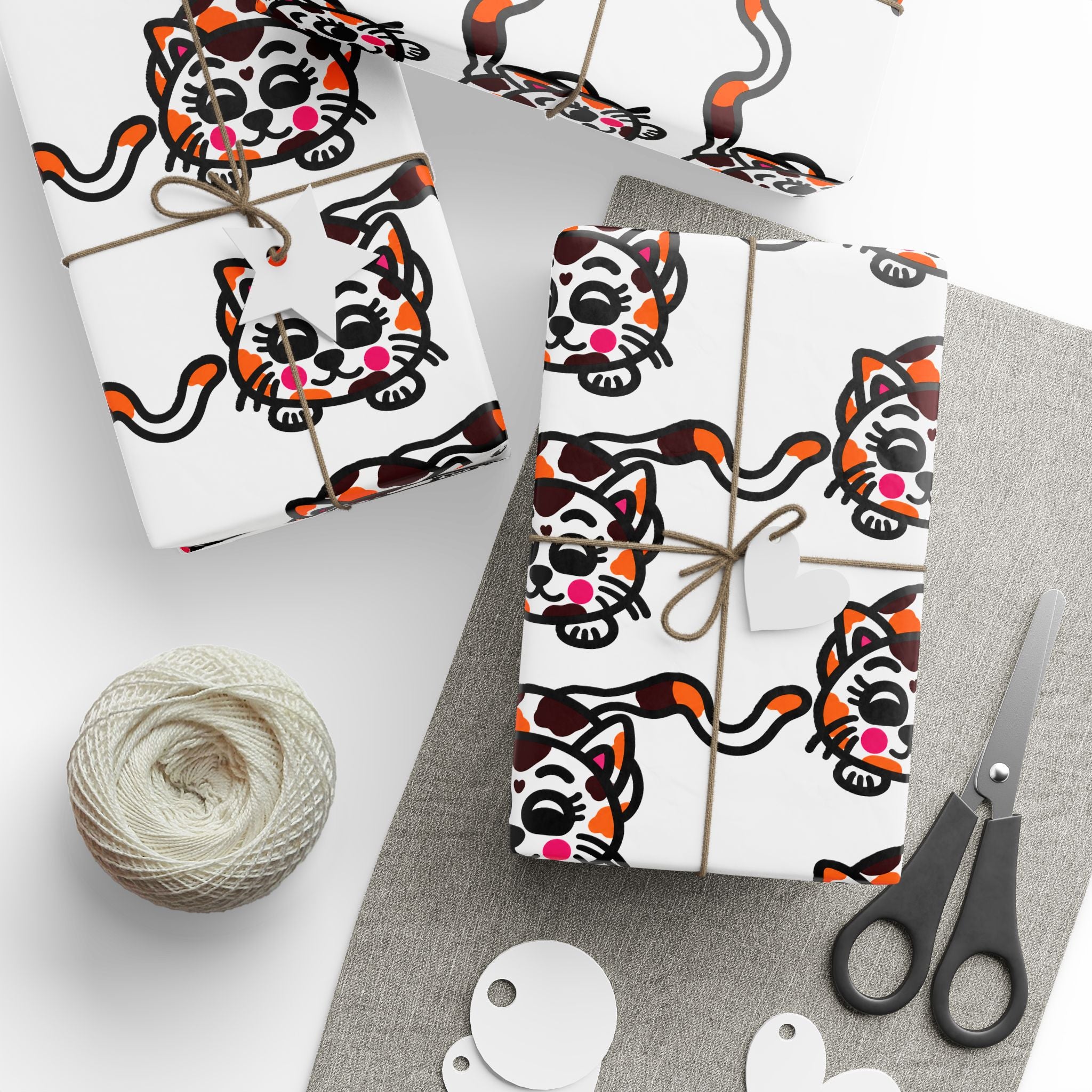 Hand-Drawn Calico Cat Pattern Wrapping Paper | Cute Animal Gift Wrap
