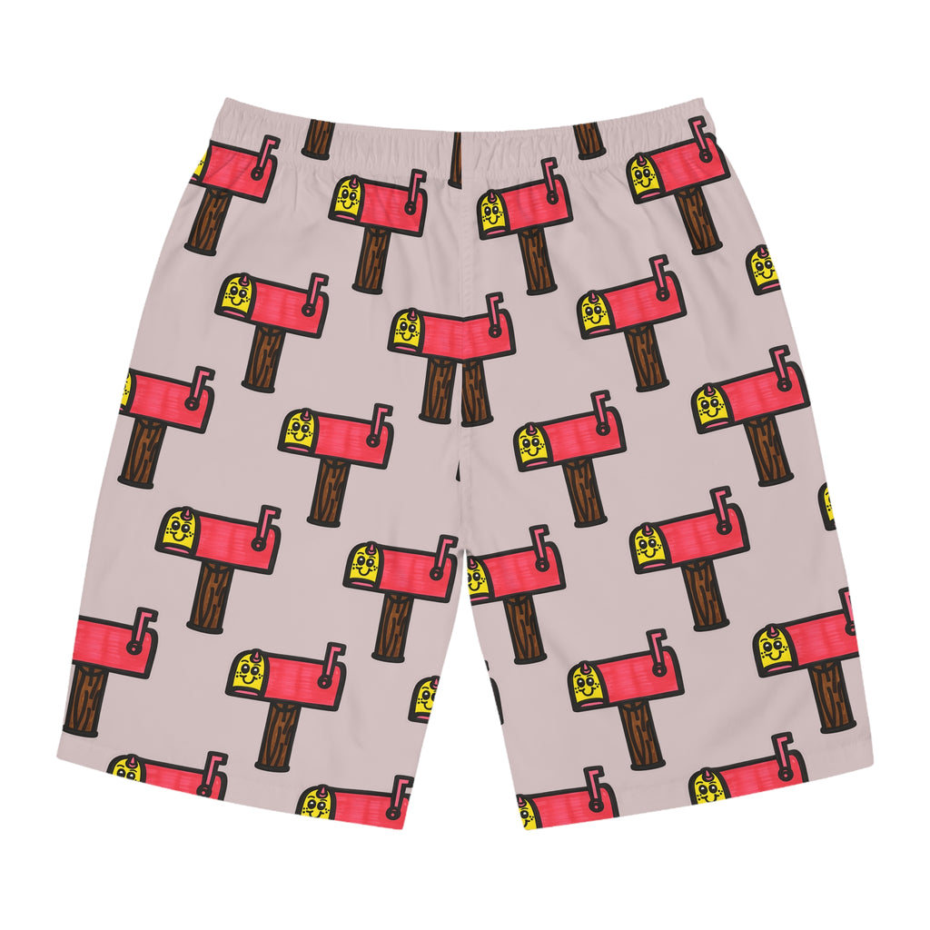 Hand-Drawn Smiling Mailbox Pattern Board Shorts | All-Over Print