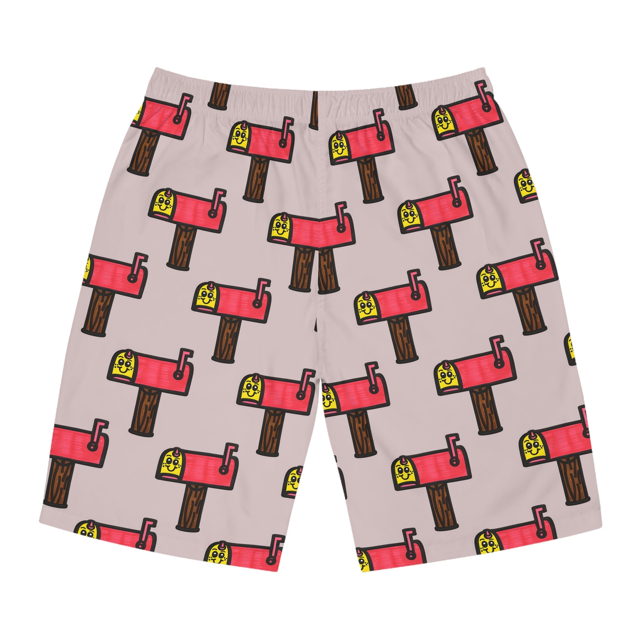 Hand-Drawn Smiling Mailbox Pattern Board Shorts | All-Over Print