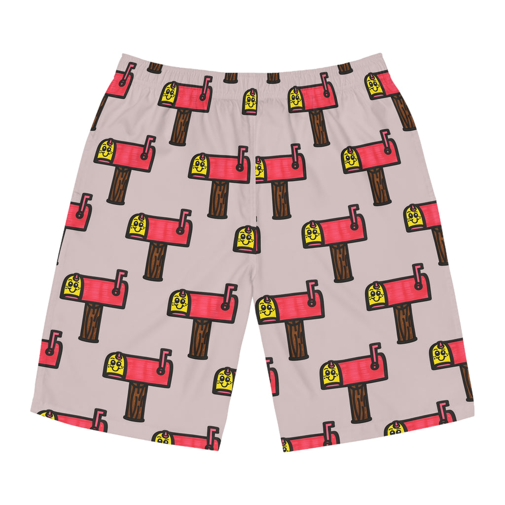 Hand-Drawn Smiling Mailbox Pattern Board Shorts | All-Over Print