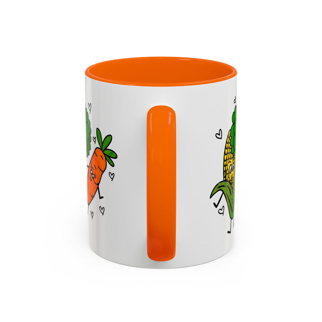Hand-Drawn Dancing Veggies Carrot Broccoli Corn Mug | Accent Coffee Mug