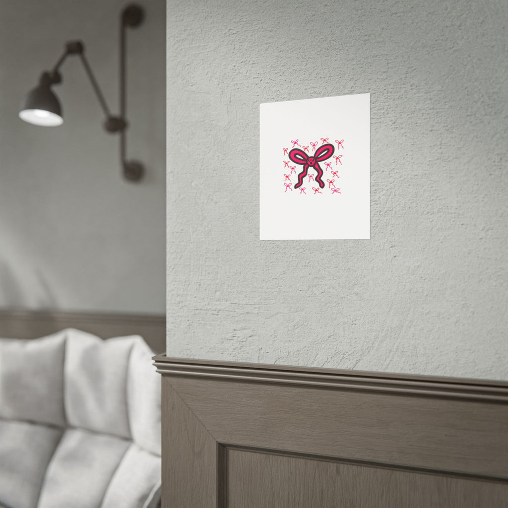 Hand-Drawn Pink Ribbon Bow Pattern Rolled Posters | Cute bow wall art, small repeating bows