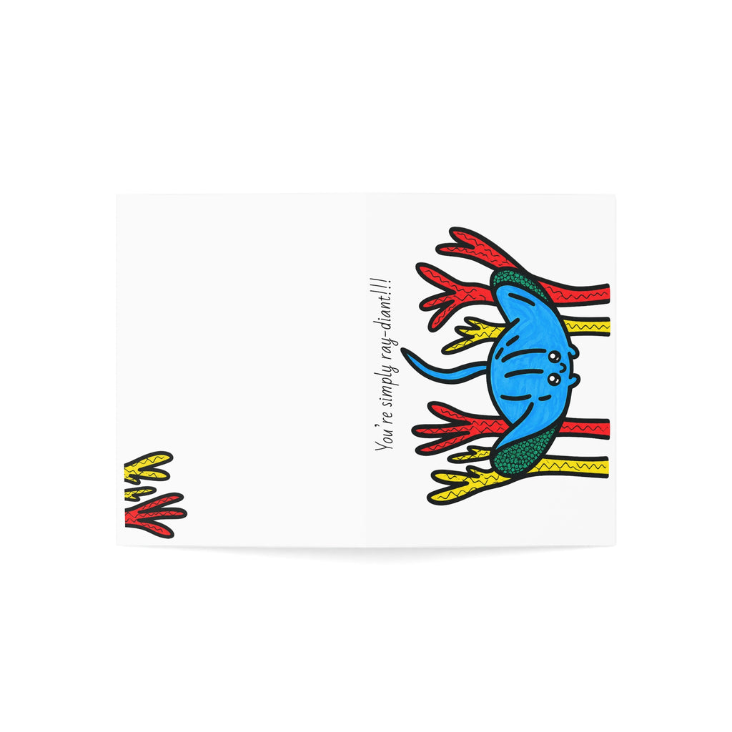 Hand-Drawn Blue Stingray Illustration Greeting Card | Cute Ocean Animal Note Card