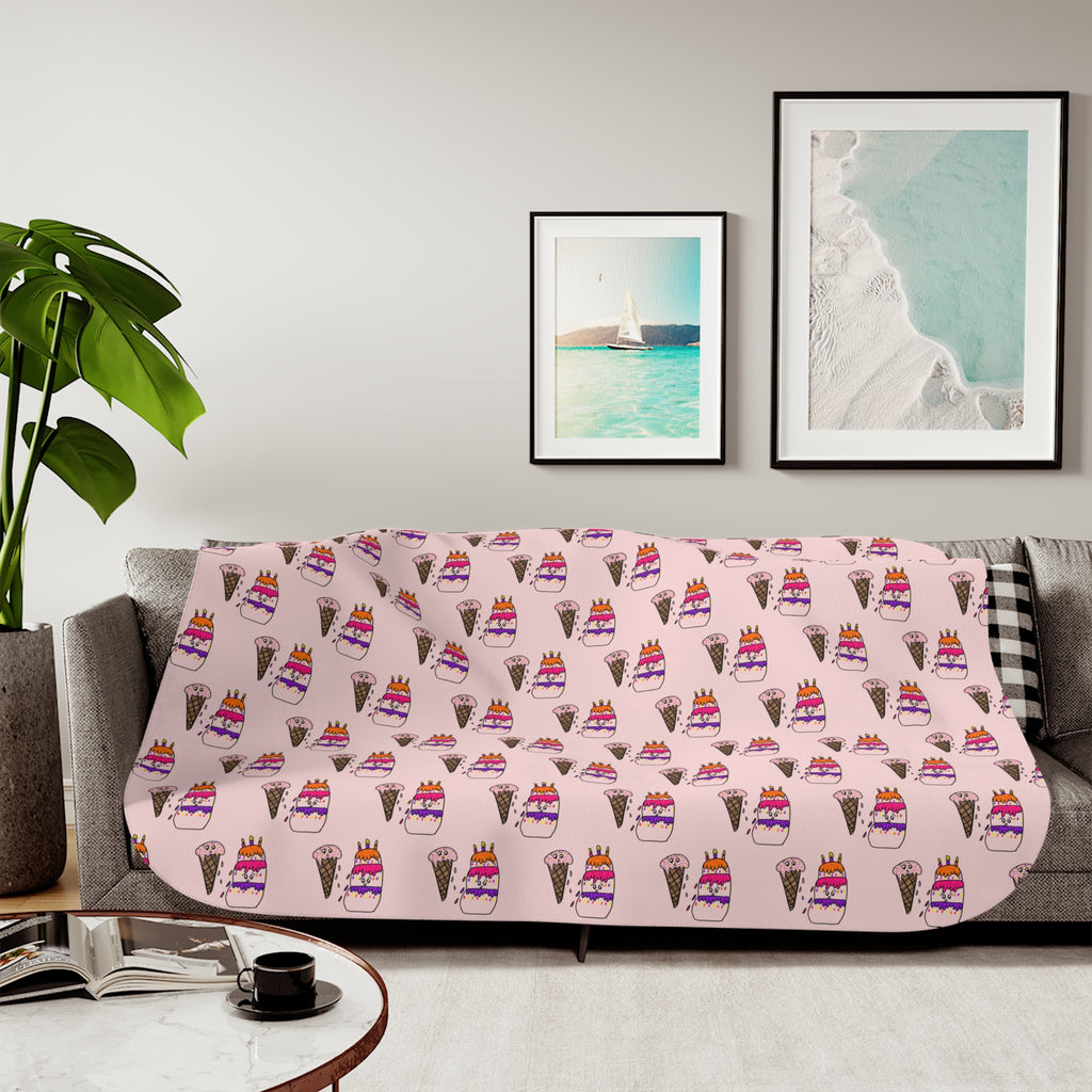 Hand-Drawn Pink Ice Cream Cone and Cake Pattern Sherpa Blanket | Cute Dessert Print