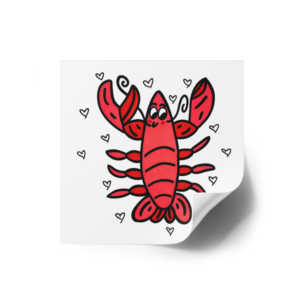 Hand-Drawn Cute Red Lobster Illustration Square Sticker | Indoor Outdoor
