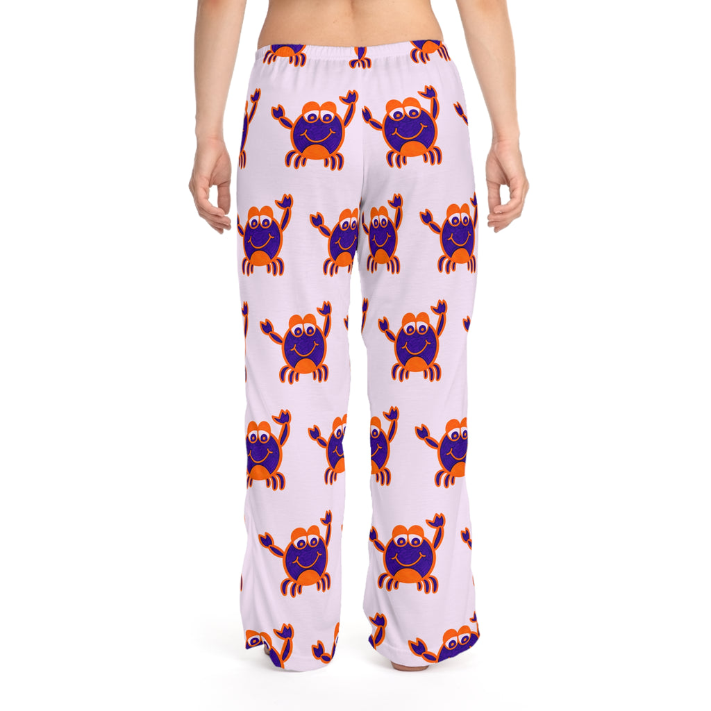 Hand-Drawn Cute Cartoon Crab Pattern Pajama Pants | Pink All-Over Print