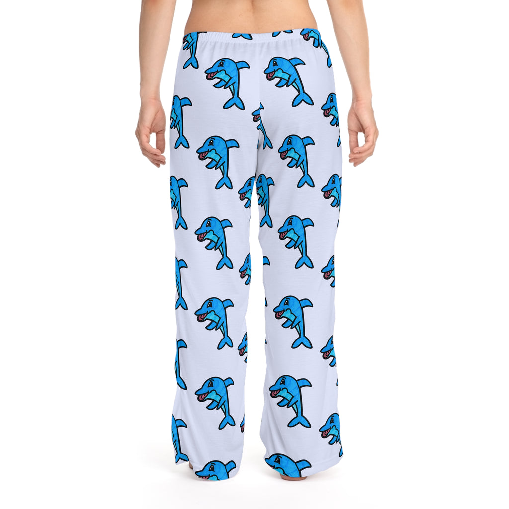Hand-Drawn Blue Dolphin Pattern Pajama Pants | All-Over Print
