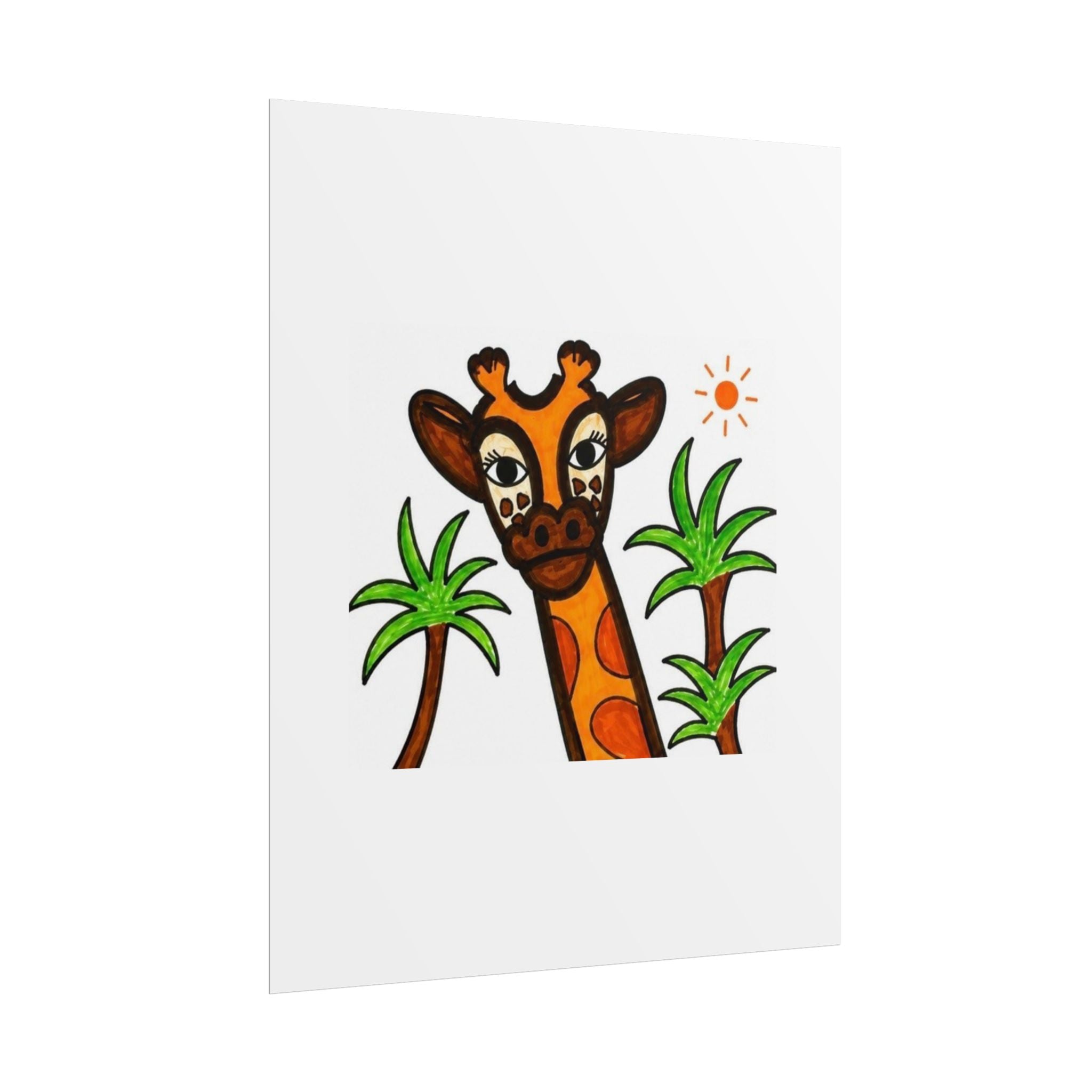 Hand-Drawn Giraffe Palm Trees Poster | Rolled Art Print