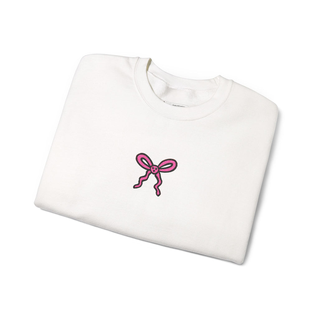 Hand-Drawn Pink Embroidered Print Bow Sweatshirt | Small Chest Graphic