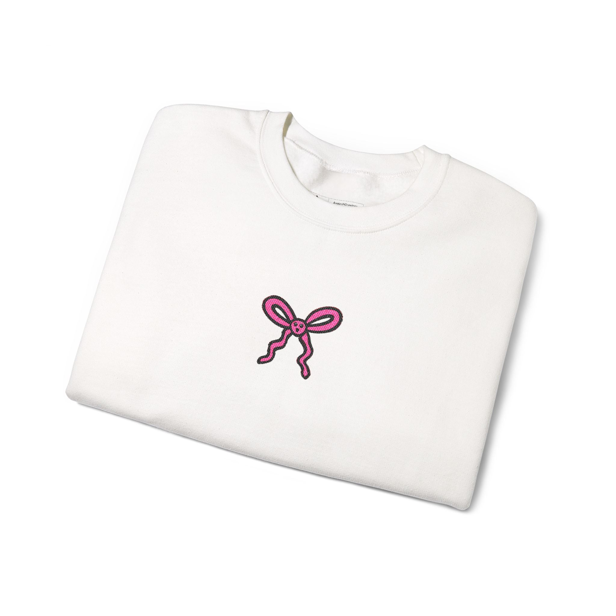 Hand-Drawn Pink Embroidered Print Bow Sweatshirt | Small Chest Graphic