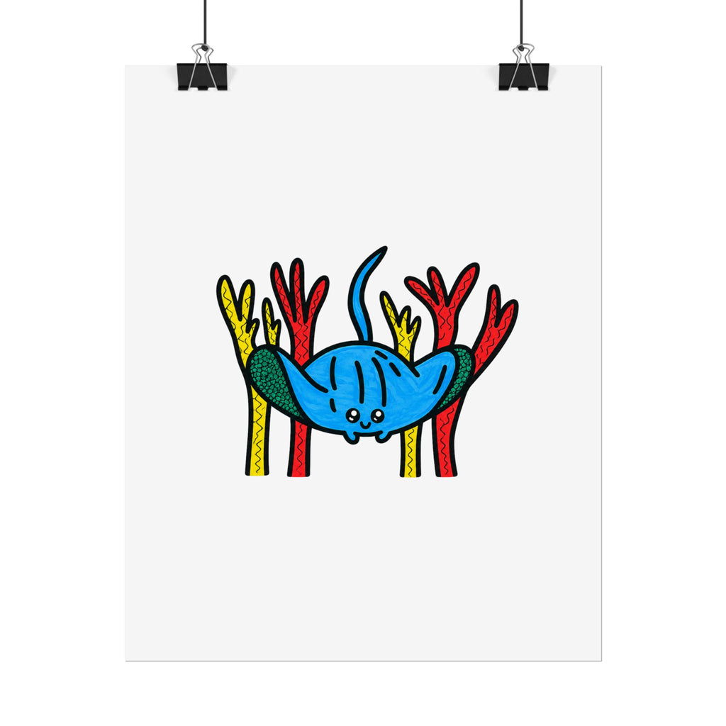 Hand-Drawn Blue Stingray Illustration Rolled Poster | Cute Ocean Animal Art