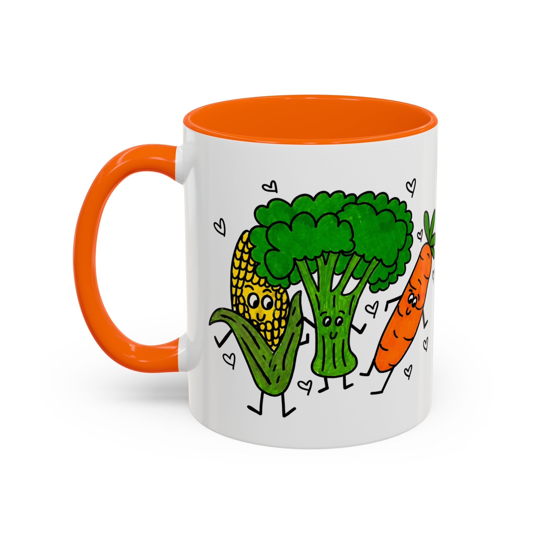 Hand-Drawn Dancing Veggies Carrot Broccoli Corn Mug | Accent Coffee Mug