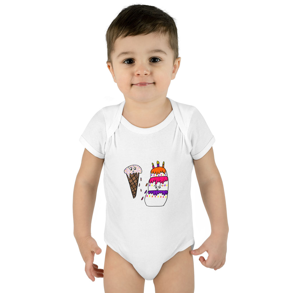 Hand-Drawn Ice Cream Cone and Cake Infant Bodysuit | Cute Sprinkles Dessert Baby Onesie