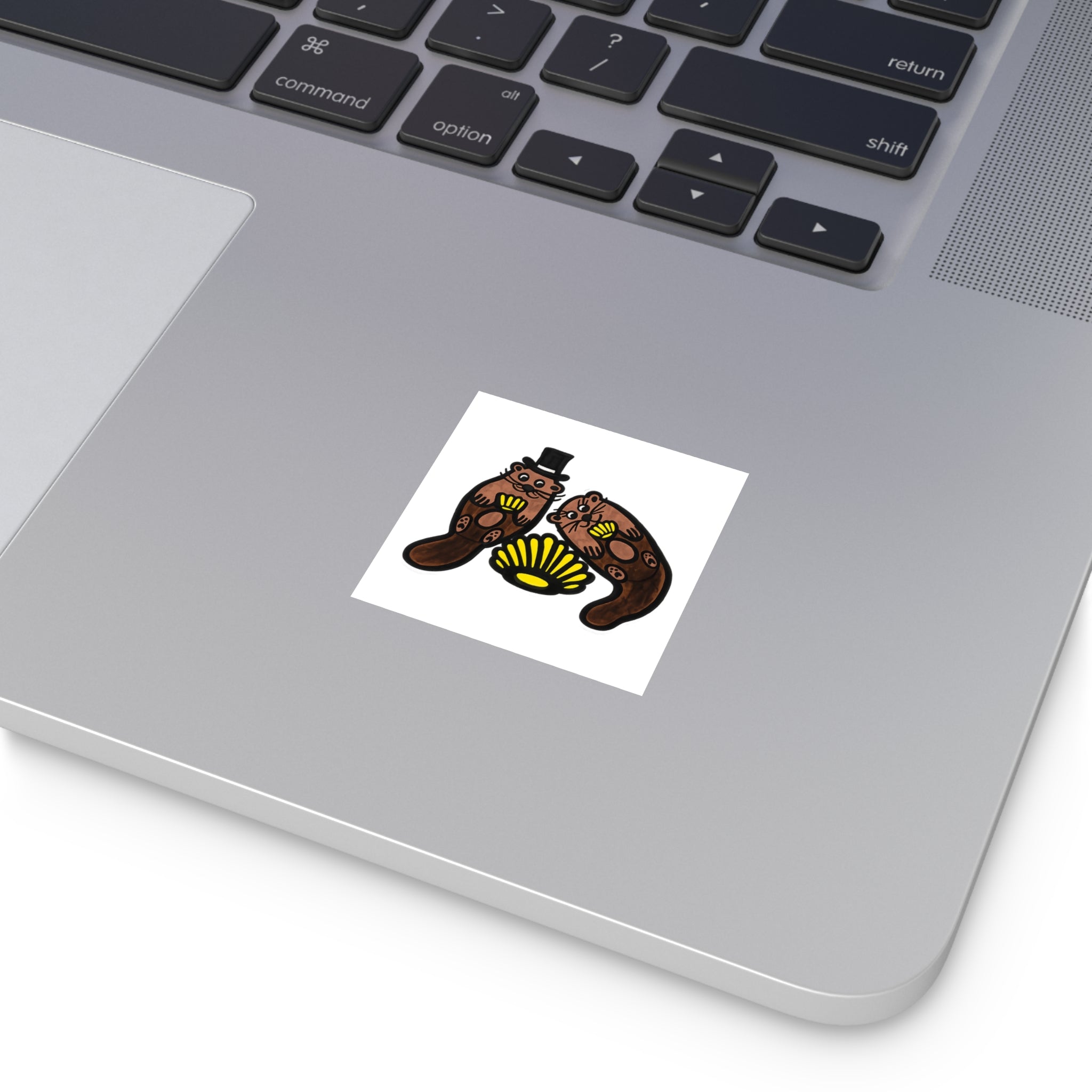 Hand-Drawn Otter Couple Shell Square Sticker | Indoor Outdoor Vinyl Sticker