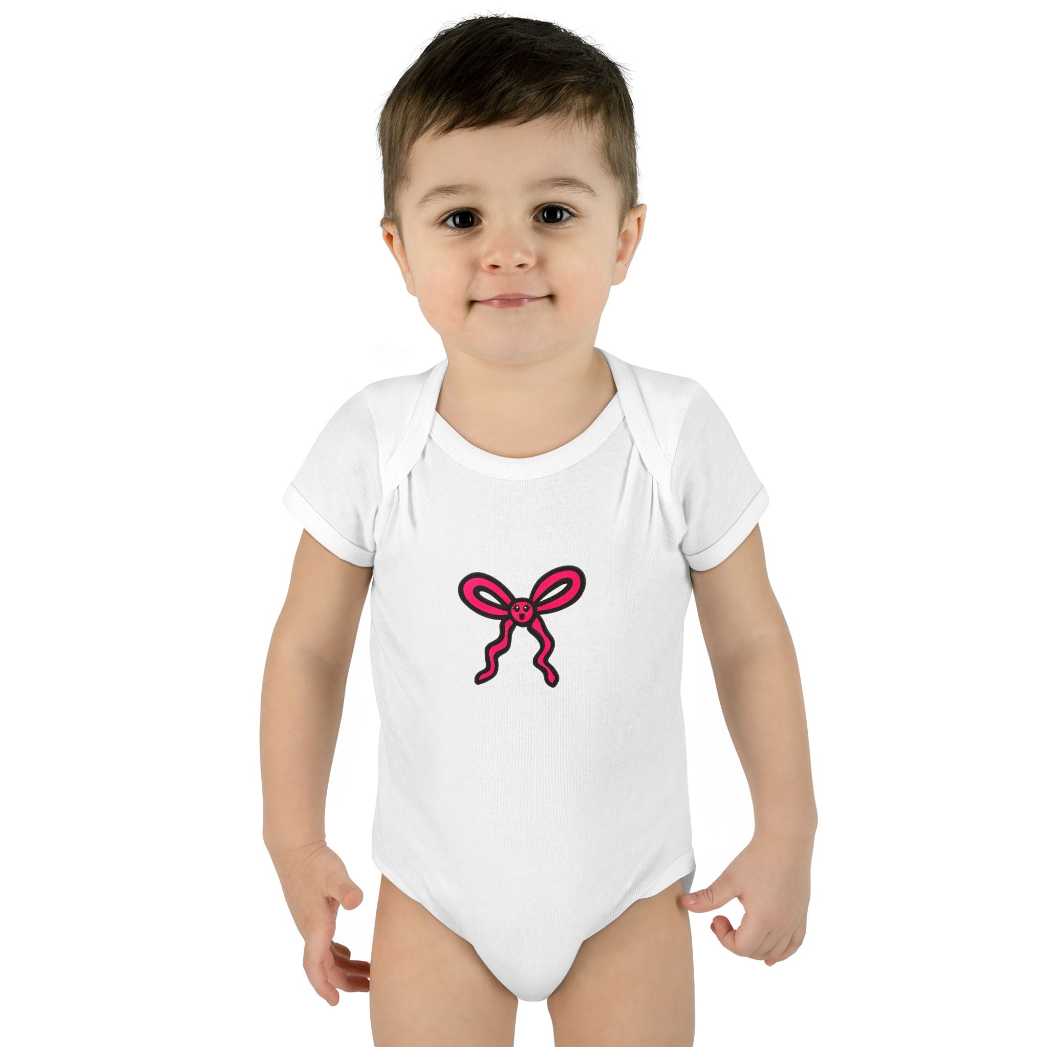 Hand-Drawn Pink Bow Infant Bodysuit | Baby Onesie with Ribbon Graphic