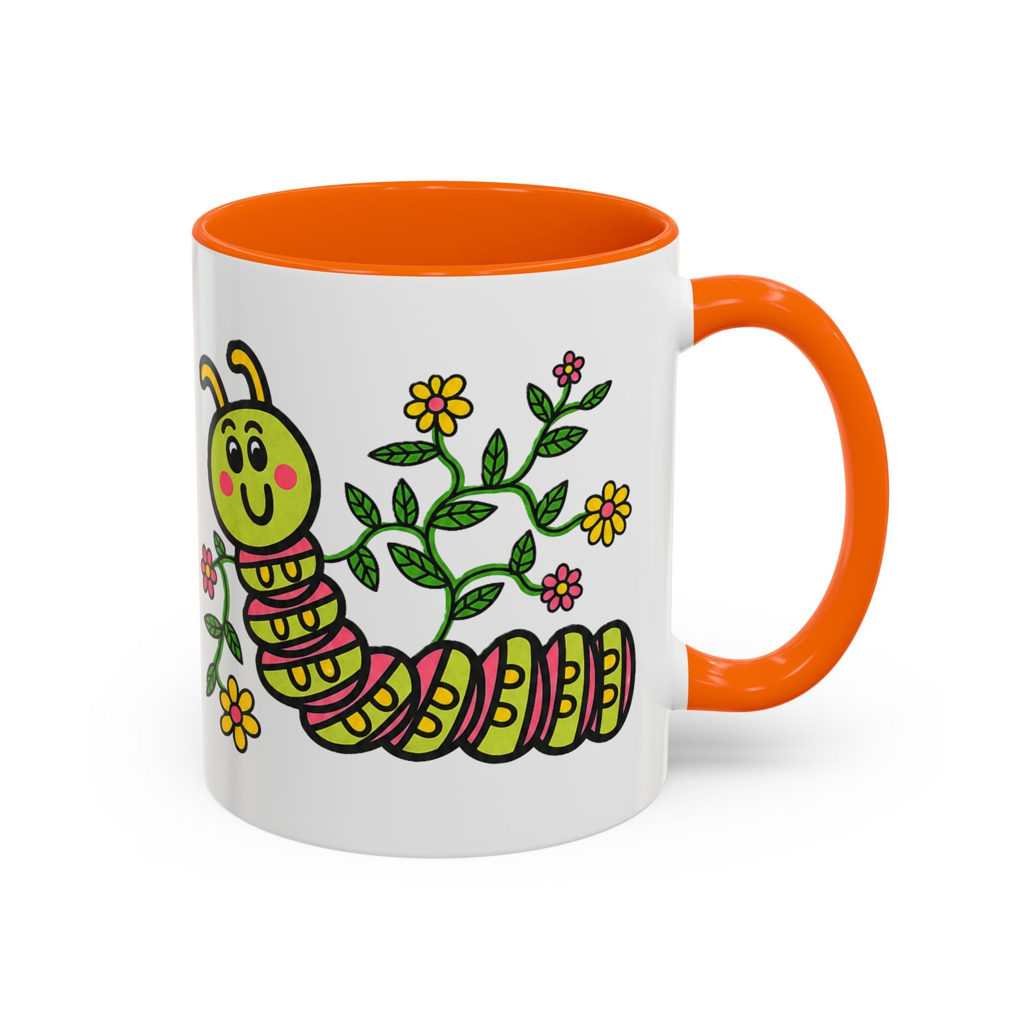 Hand-Drawn Cute Caterpillar Floral Illustration Coffee Mug | Accent Mug