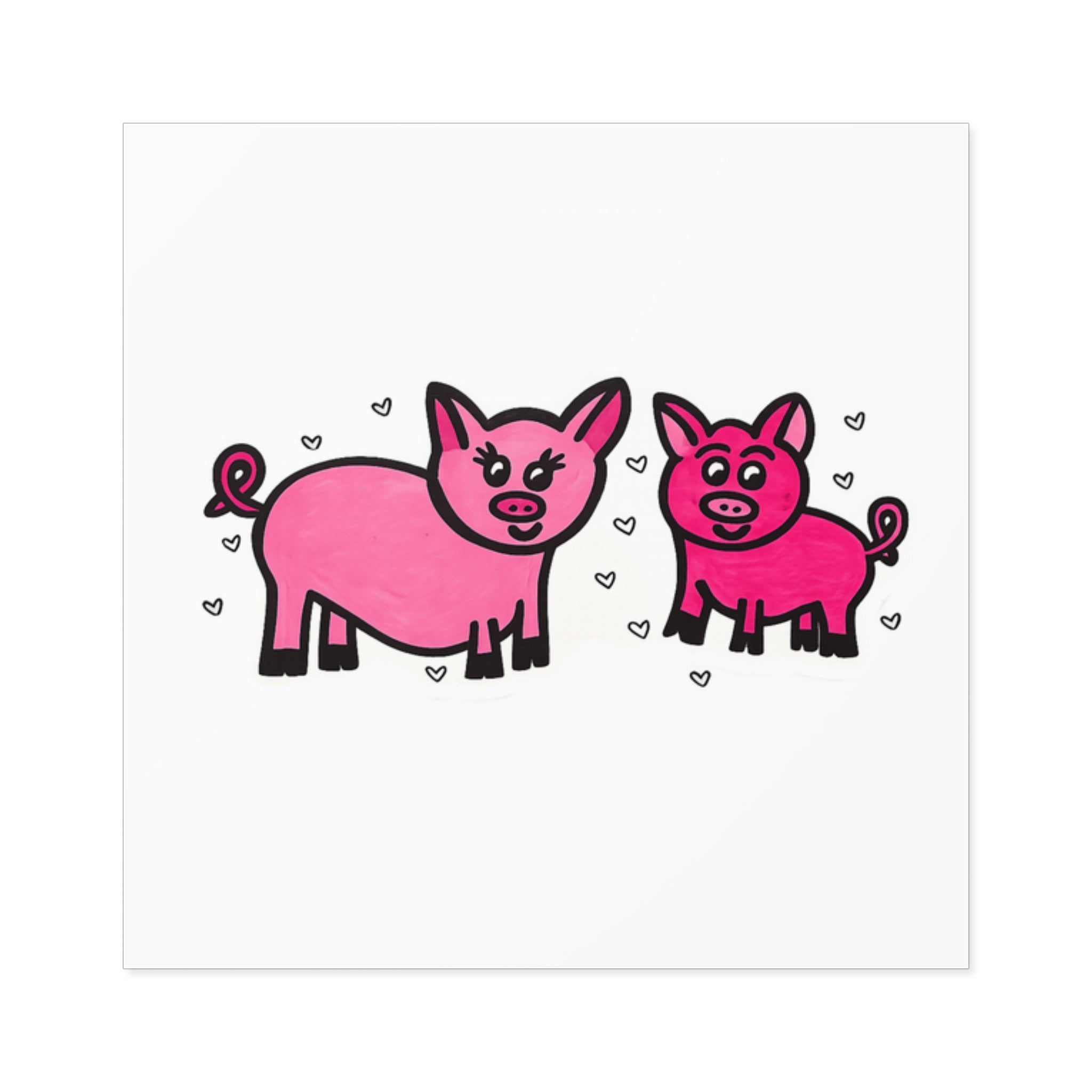 Hand-Drawn Pink Pig Duo Stickers | Square Indoor-Outdoor Sticker