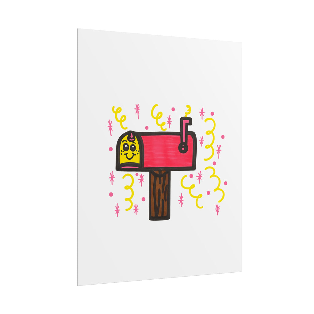 Hand-Drawn Cute Mailbox Illustration Rolled Poster | Whimsical Cartoon Mailbox Art