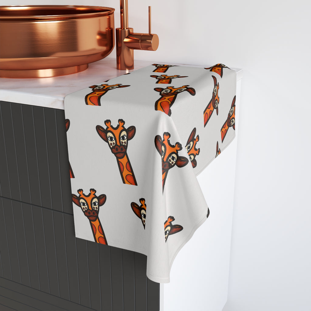 Hand-Drawn Cute Giraffe Hand Towel, Whimsical Safari Bathroom Decor, Animal Kitchen Towel, Cozy Jungle Tea Towel Gift