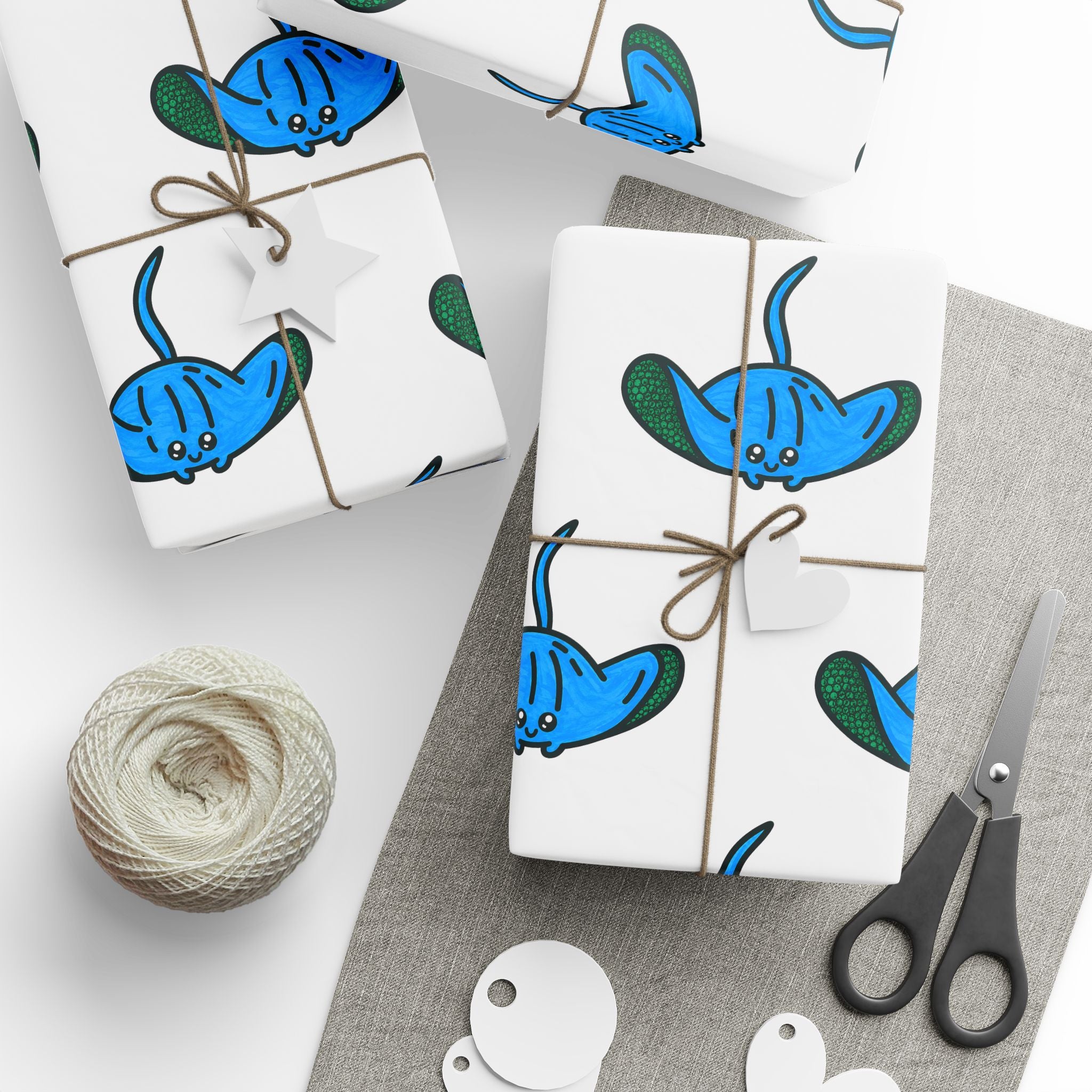 Hand-Drawn Blue Stingray pattern Wrapping Papers | Repeating Ocean Creature print