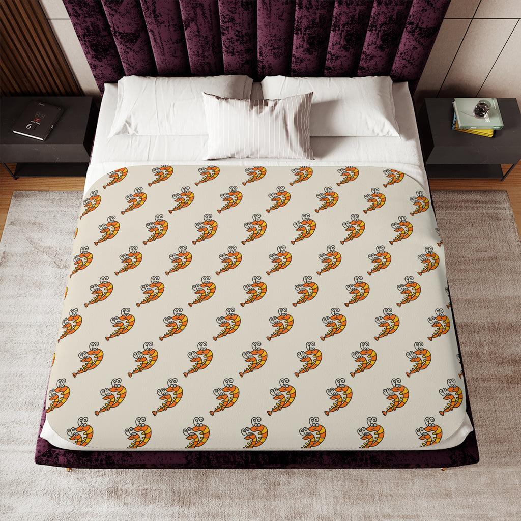 Hand-Drawn Orange Shrimp Duo Pattern Sherpa Blanket | Cozy Ocean Themed Throw