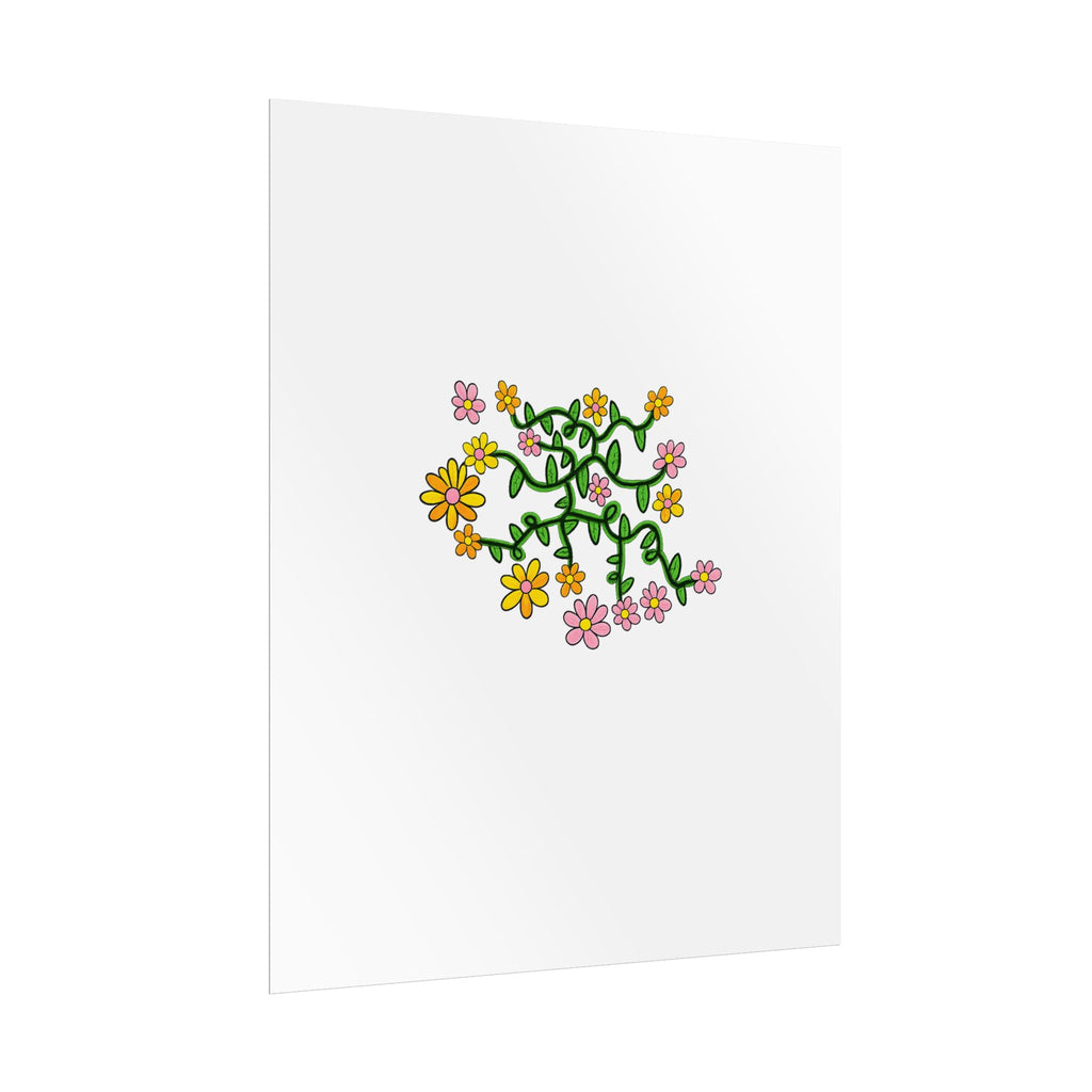 Hand-Drawn Yellow Orange Pink Floral Vine Rolled Posters