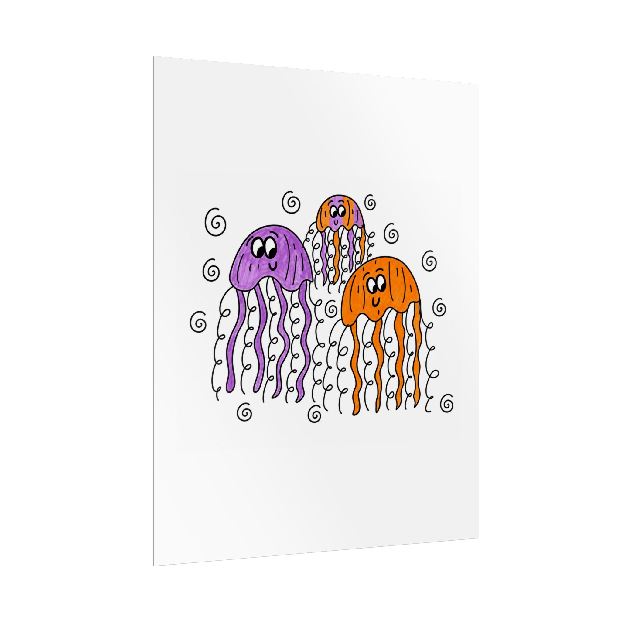 Hand-Drawn Cute Jellyfish Trio Poster | Rolled Poster, Ocean Wall Art