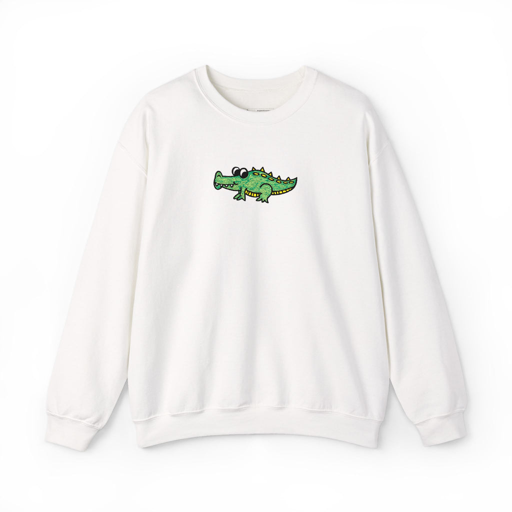 Hand-Drawn Green Vines with Alligator Sweatshirt | Cute Embroidered Crocodile Illustration Crewneck