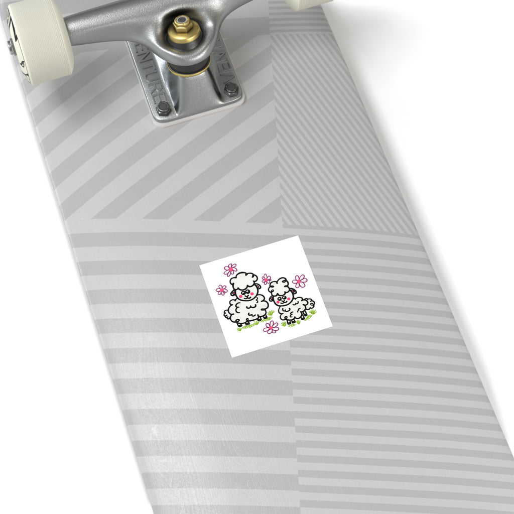 Hand-Drawn Cute Cartoon Sheep Square Sticker | Indoor Outdoor, Floral Spring Design