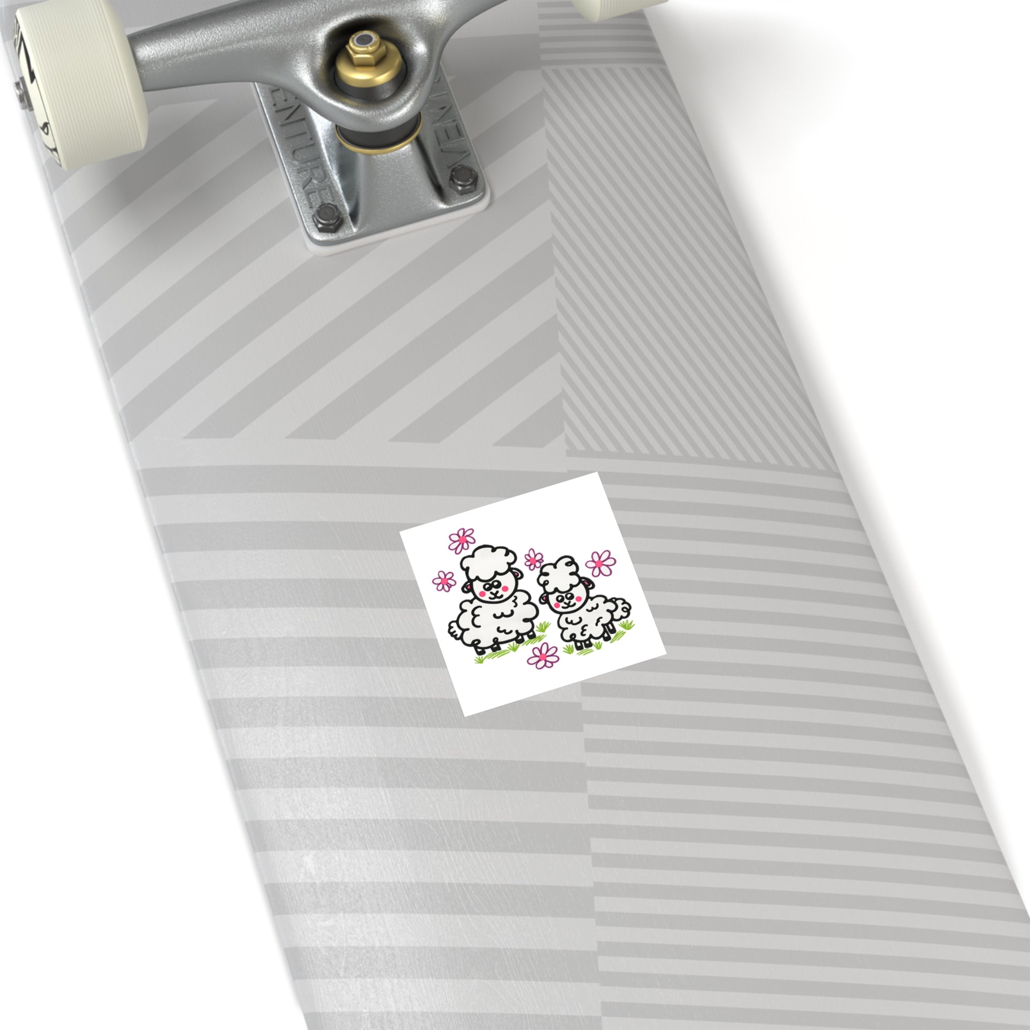 Hand-Drawn Cute Cartoon Sheep Square Sticker | Indoor Outdoor, Floral Spring Design