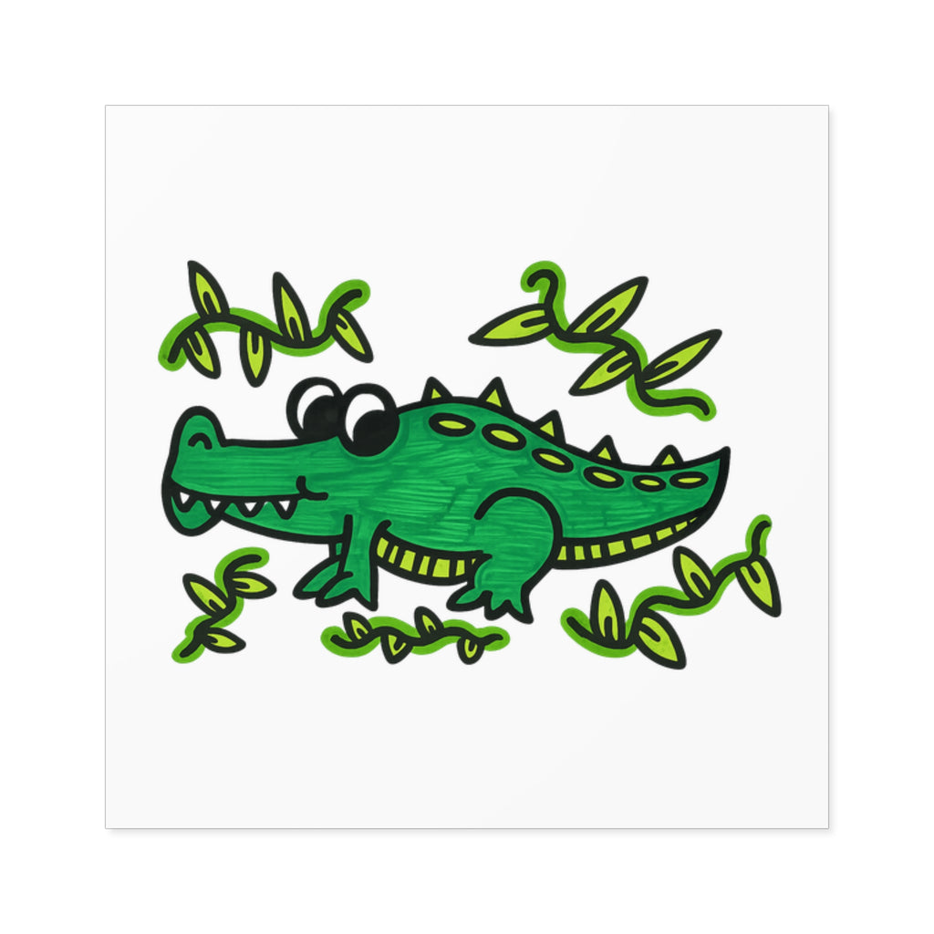 Hand-Drawn Cute Cartoon Alligator Square Sticker | Indoor Outdoor Waterproof Vinyl