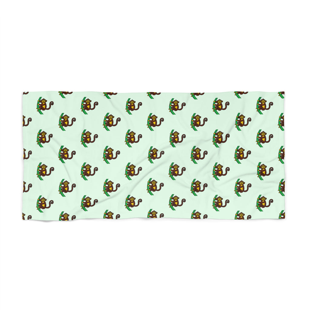 Hand-Drawn Monkey on Tree Branch Beach Towel | Tropical Animal Print