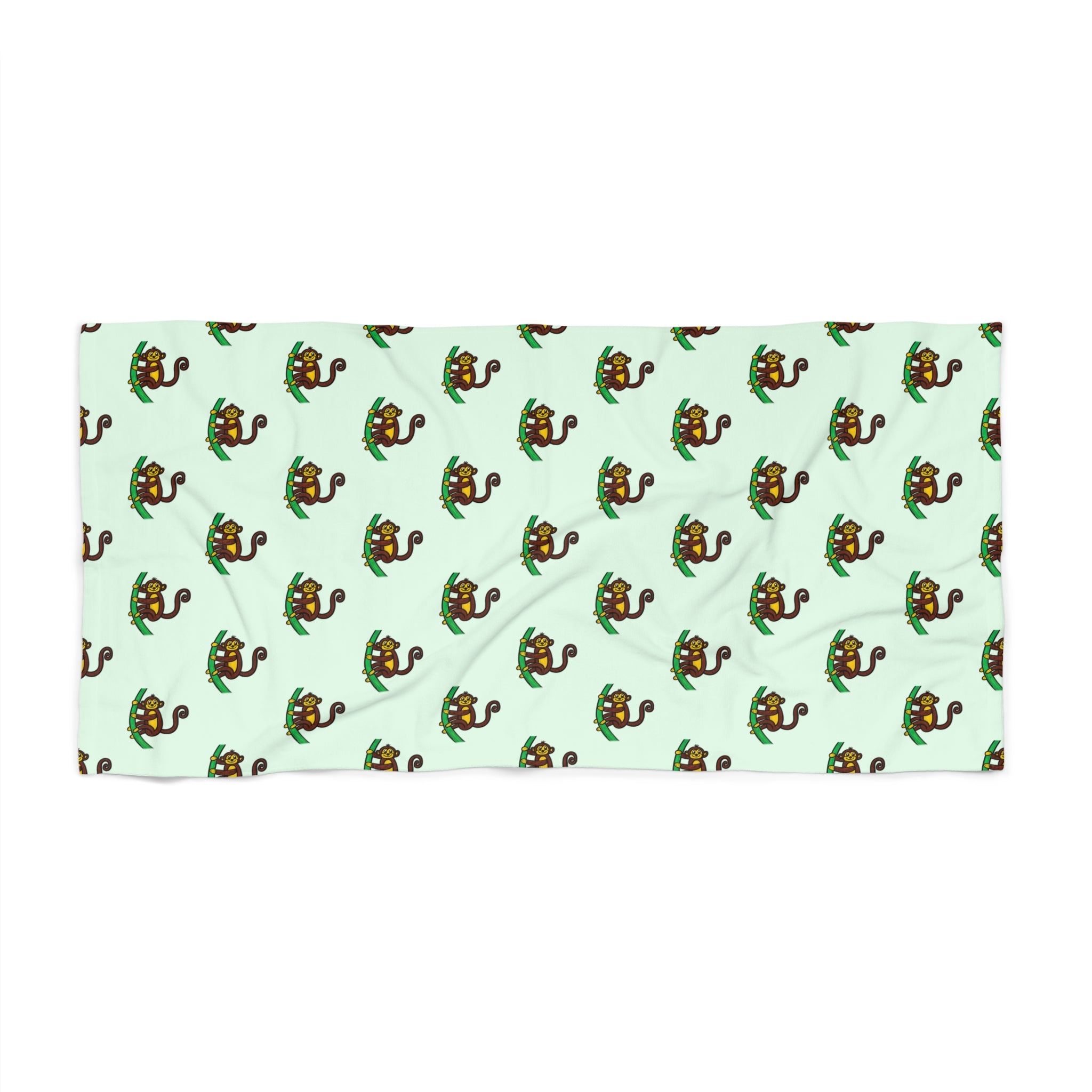 Hand-Drawn Monkey on Tree Branch Beach Towel | Tropical Animal Print
