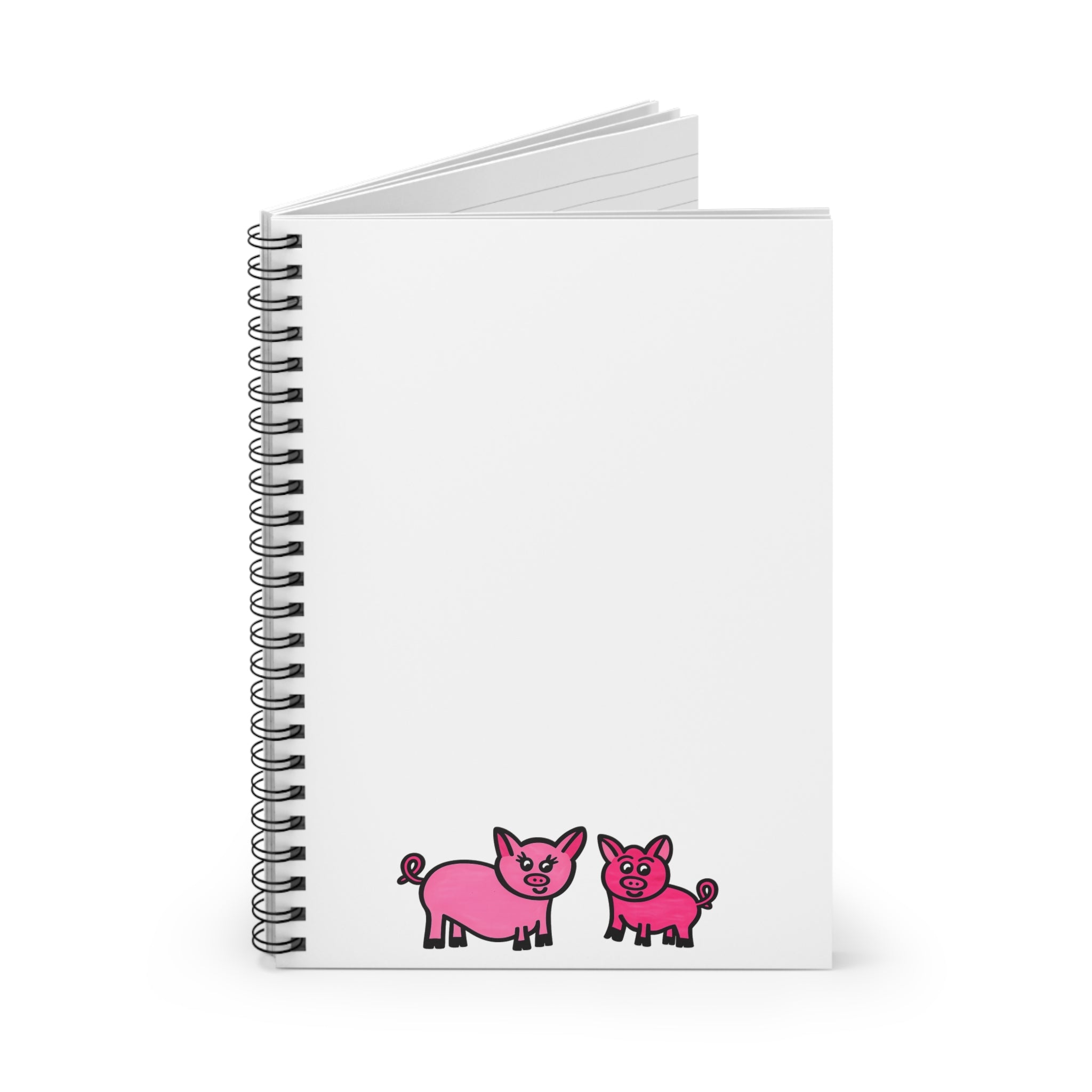 Hand-Drawn Cute Pink Pig Duo Spiral Notebook | Ruled Lined Journal