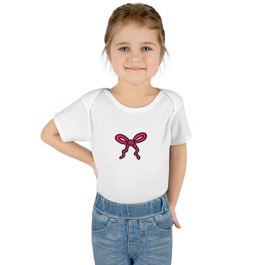 Hand-Drawn Pink Bow Infant Bodysuit | Baby Onesie with Ribbon Graphic