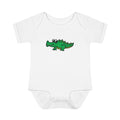 Hand-Drawn Green Cartoon Crocodile Infant Bodysuit | Cute Baby Alligator Tee