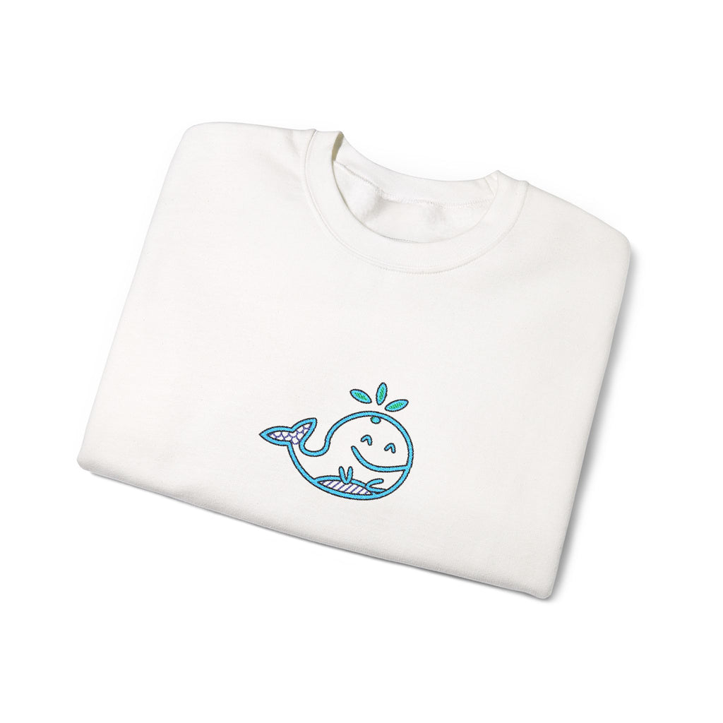 Hand-Drawn Smiling Whale Illustration Crewneck Sweatshirt | Cute Ocean Doodle