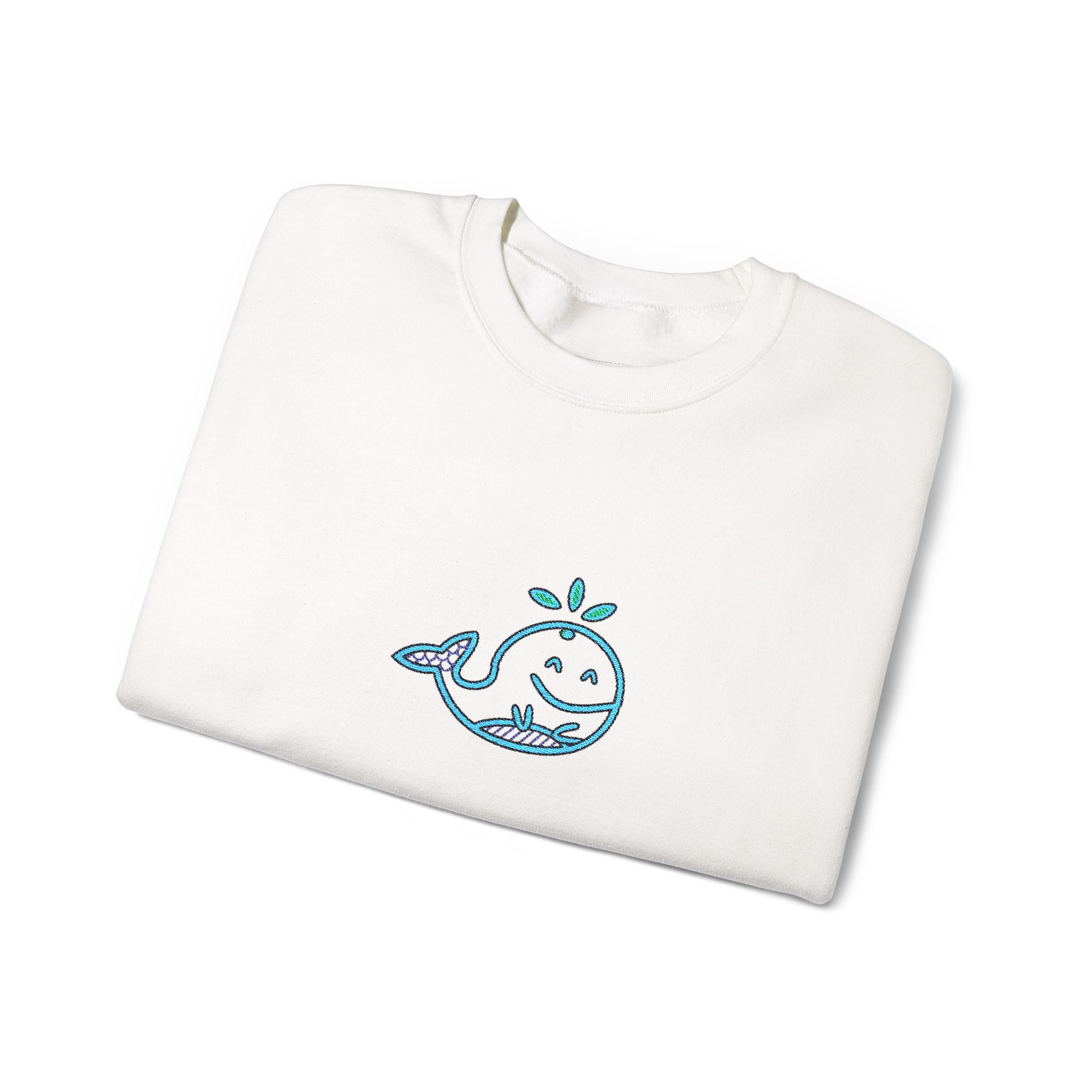 Hand-Drawn Smiling Whale Illustration Crewneck Sweatshirt | Cute Ocean Doodle