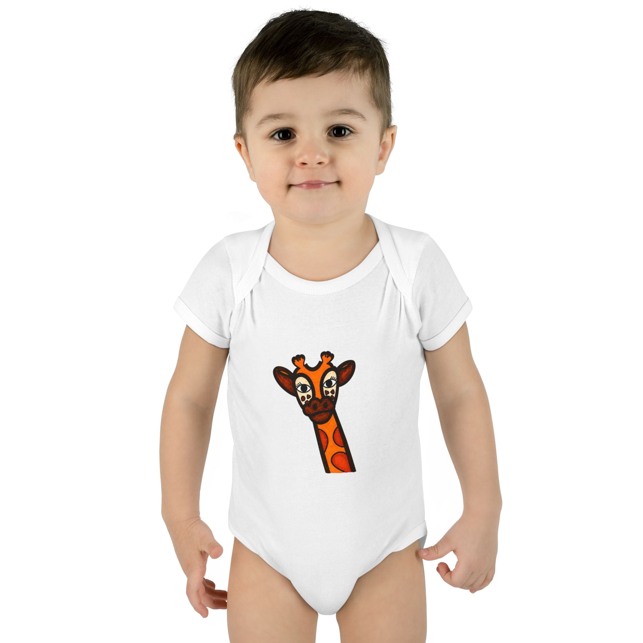 Hand-Drawn Cute Giraffe Neck Infant Bodysuit | Baby Onesie, Safari Animal Tee